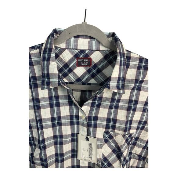 UNTUCKit Women's Sorbo Long Sleeve Button Down Plaid Shirt in Blue and White 6 - Picture 3 of 8